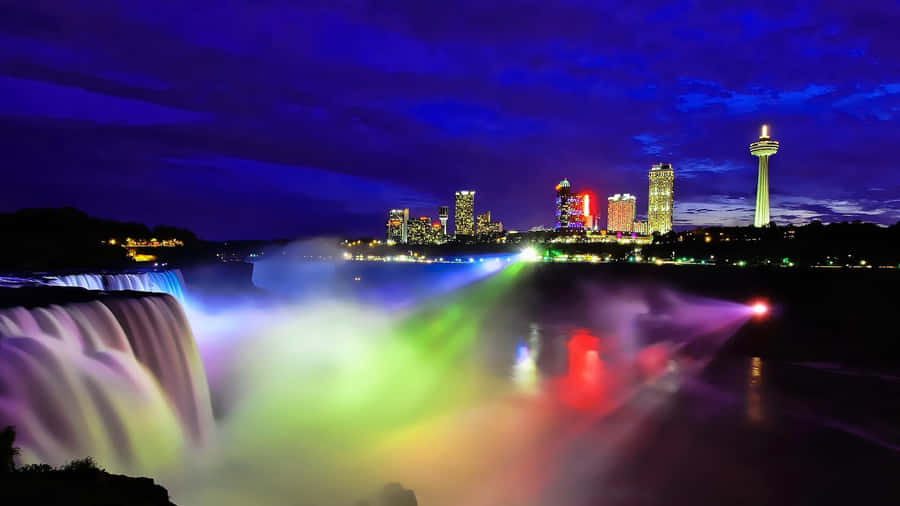 Captivating Lights Display On Niagara Falls, Canada Wallpaper