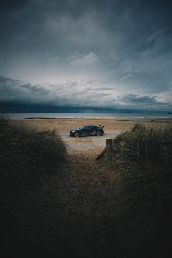 Car Near Beach Coast Storm Wallpaper