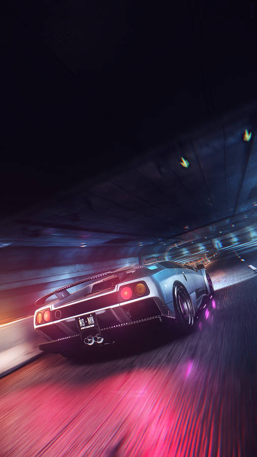 Car With Neon Lights Speed Iphone Wallpaper