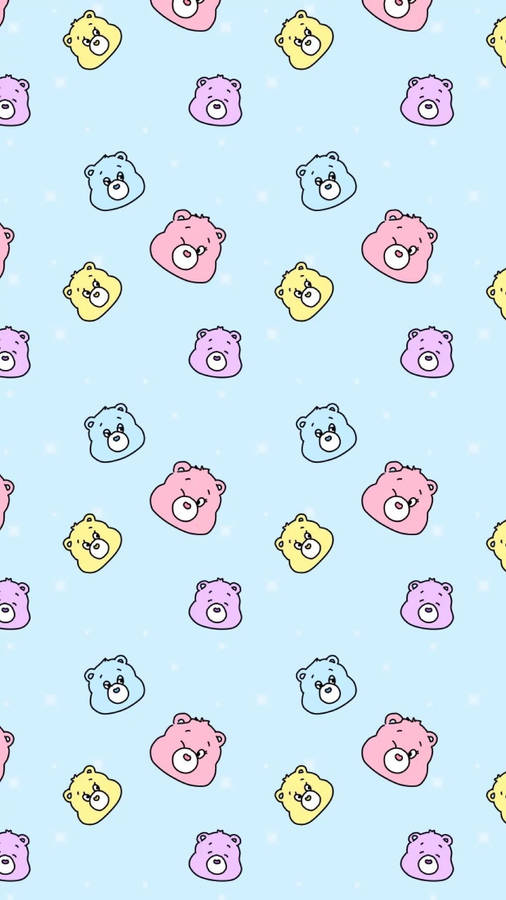 Care Bears On Pastel Blue Kawaii Ipad Wallpaper