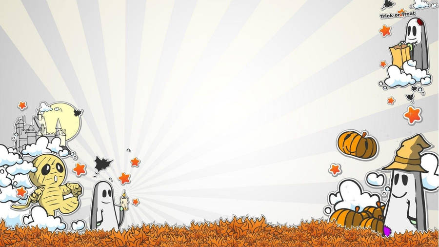 Caring Cartoon Halloween Ghosts Wallpaper