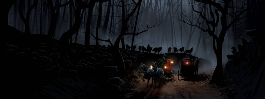 Carriages Pulled By Horses Dark Screen Wallpaper