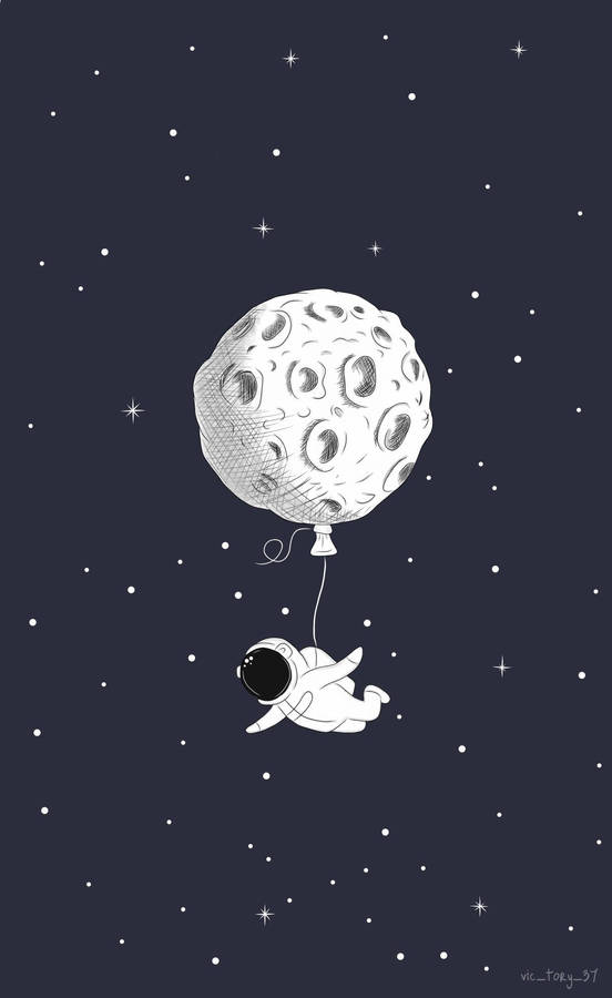 Cartoon Astronaut And A Moon Balloon Wallpaper