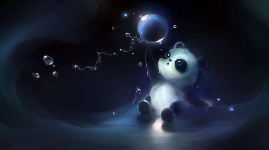Cartoon Beautiful Panda Reaching For Bubble Wallpaper
