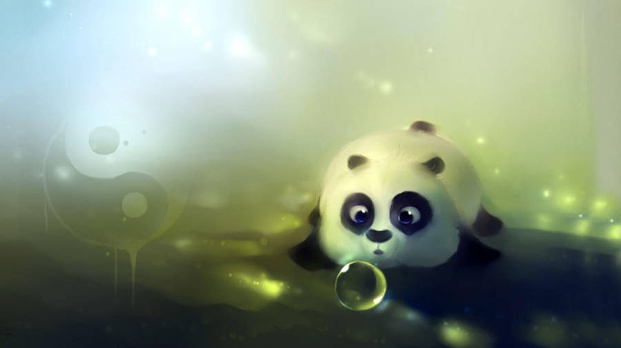 Cartoon Beautiful Panda With Yin Yang Wallpaper