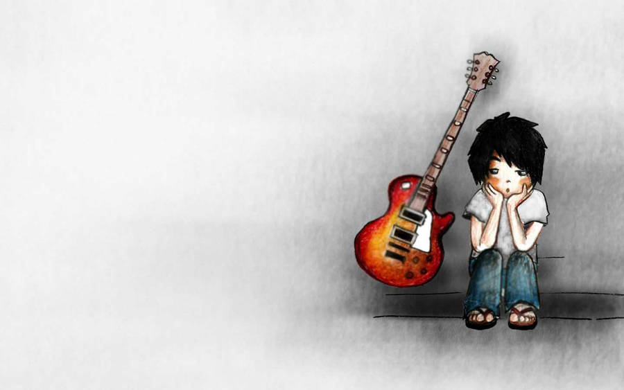 Cartoon Boy With Guitar Wallpaper