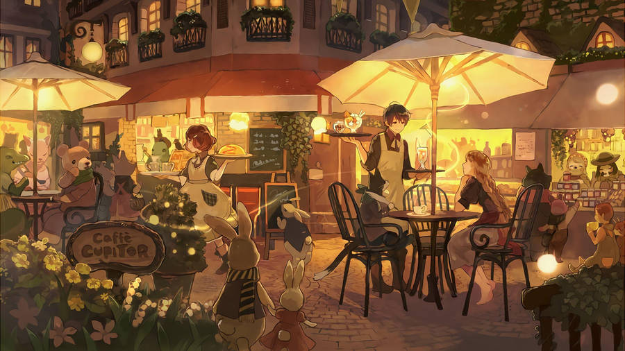 Cartoon Cafe Artwork With Animals Wallpaper