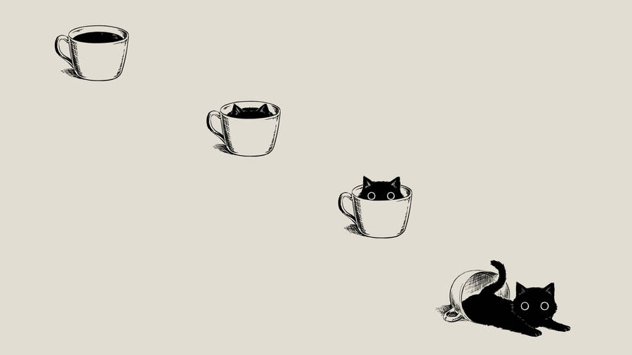 Cartoon Cat Pondering Life On A Coffee Cup Wallpaper
