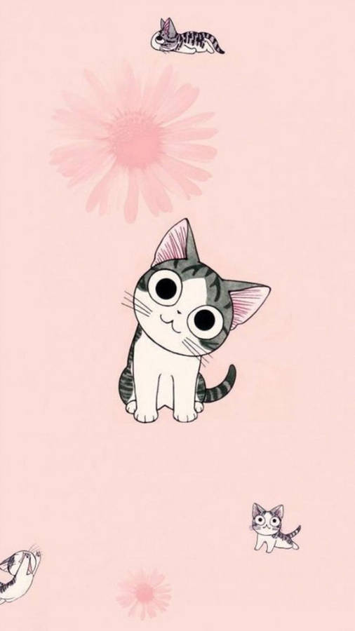 Cartoon Cats With Flowers Wallpaper