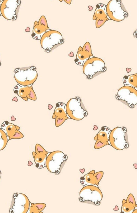 Cartoon Corgi Dogs Pattern Wallpaper