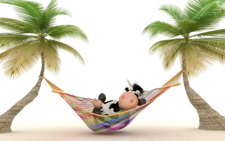 Cartoon Cow Relaxing On A Hammock Wallpaper