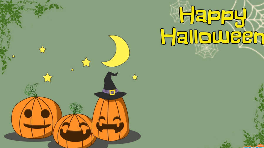 Cartoon Halloween Smiling Trio Pumpkins Wallpaper