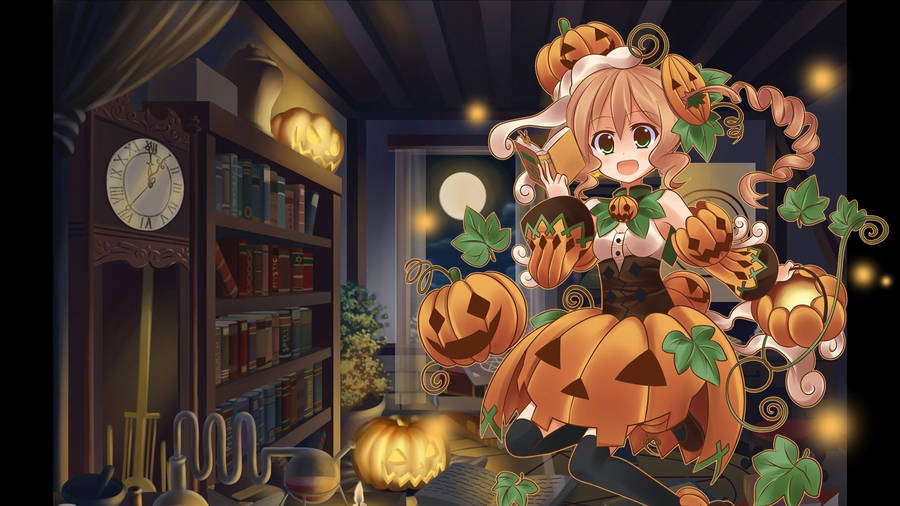 Cartoon Halloween Wearing A Pumpkin Dress Wallpaper