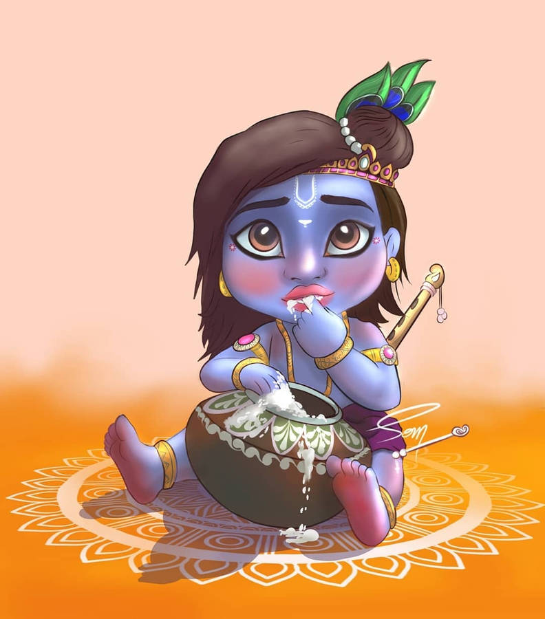 Cartoon Krishna Butter Lover Wallpaper