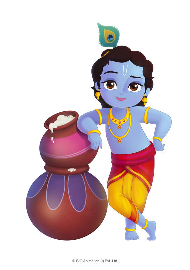 Cartoon Krishna Butter Pot Wallpaper