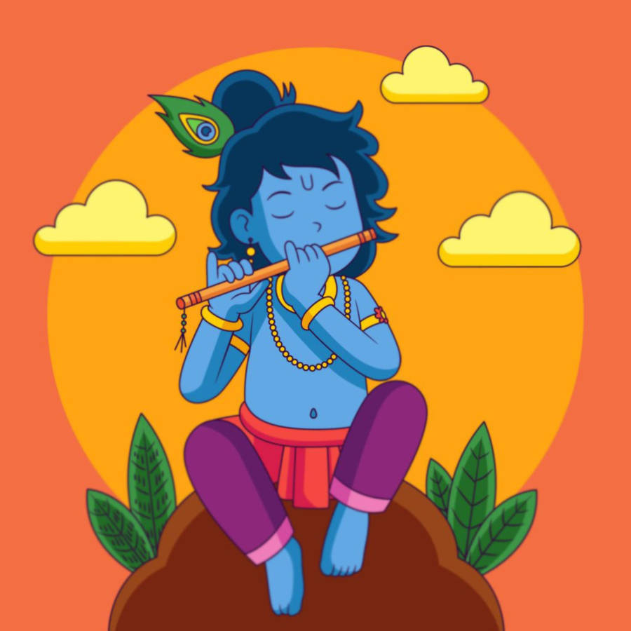 Cartoon Krishna Graphic Wallpaper