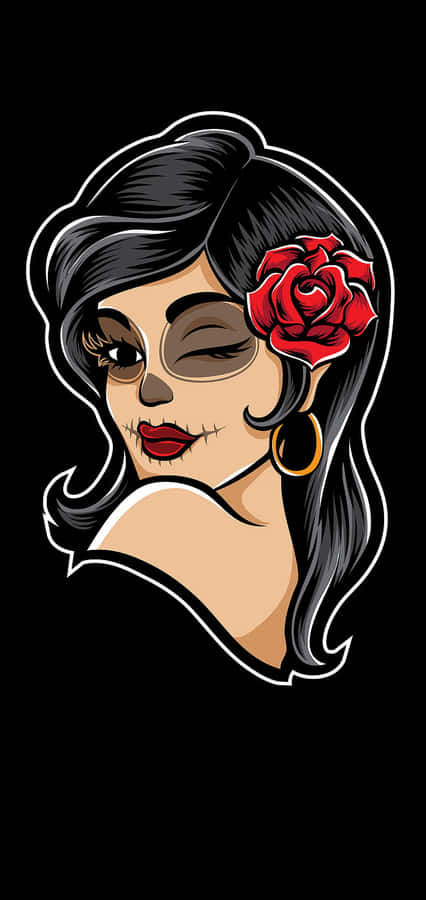 Cartoon Of A Mexican Woman With A Rose Wallpaper