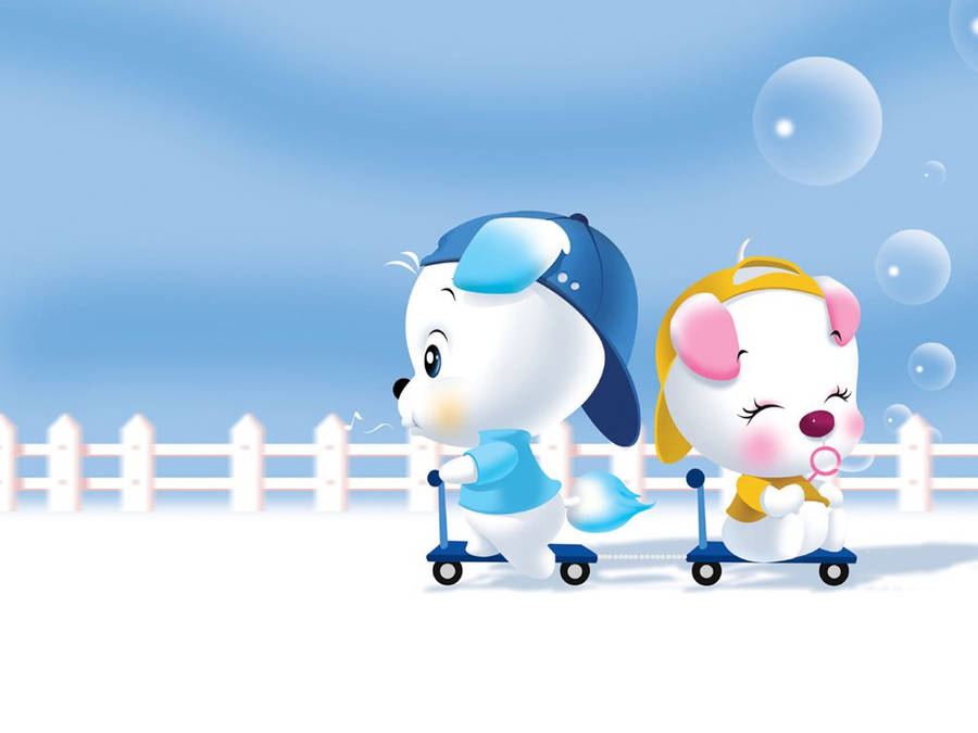 Cartoon Scooter Puppies Wallpaper