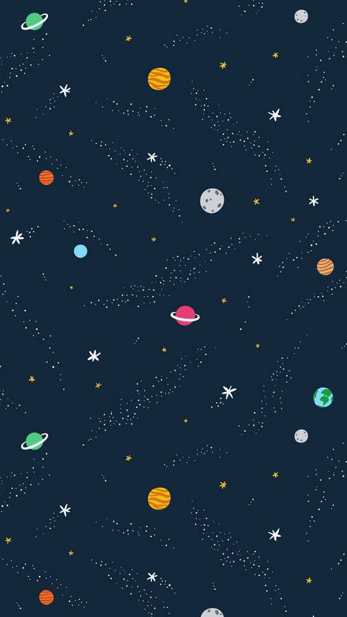 Cartoonish Planets And Stars Indie Phone Wallpaper