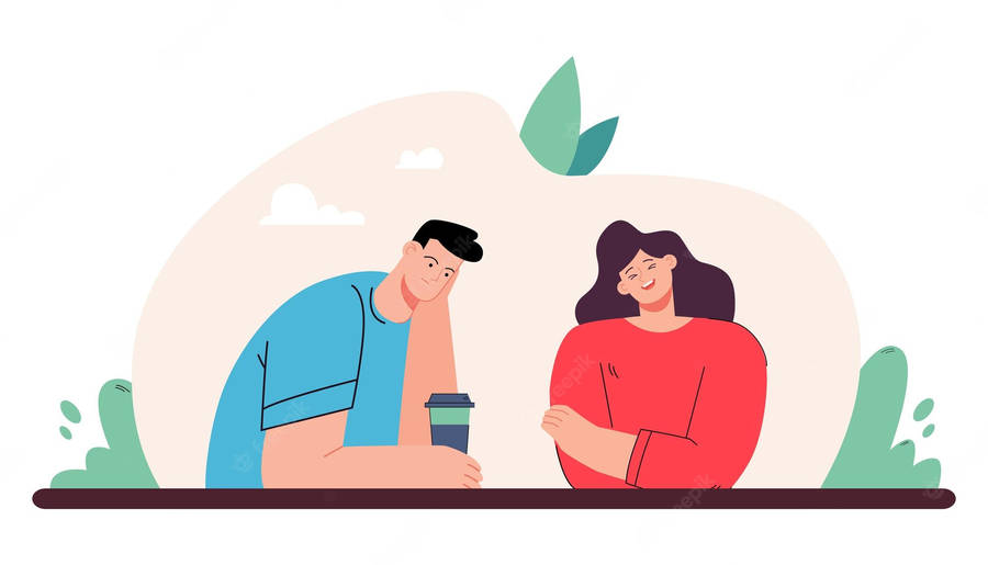 Casual Coffee Chat Illustration Wallpaper