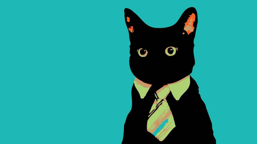 Cat Art Fancy Green Necktie Wallpaper