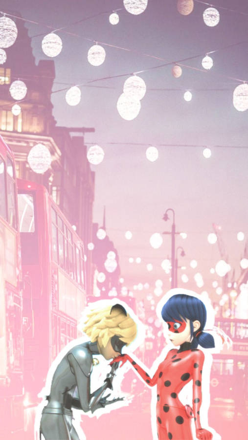 Cat Noir Kissing Ladybug’s Hand Miraculous Wallpaper