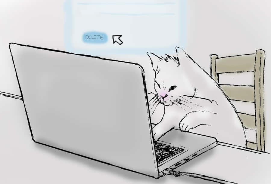 Cat Using Computer Wallpaper