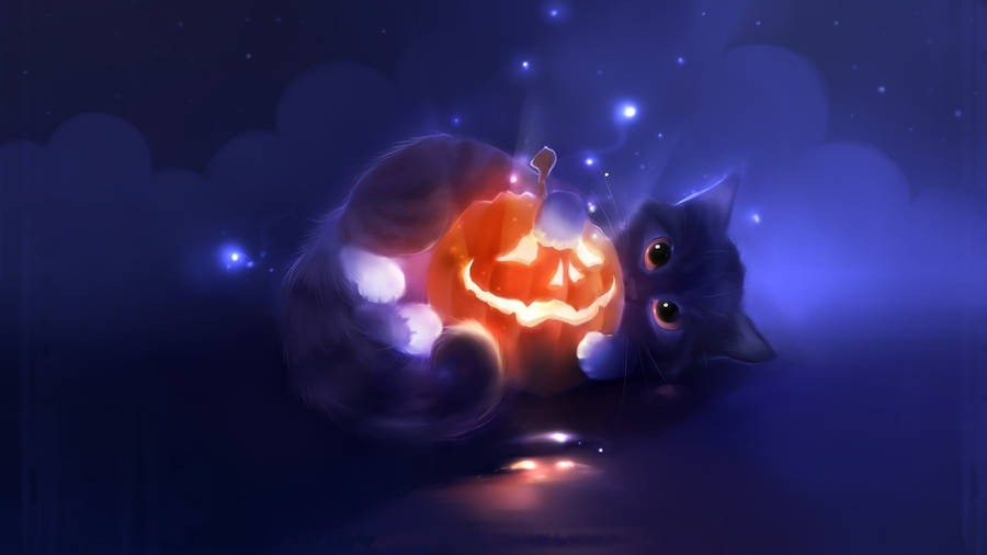 Cat With Pumpkin Halloween Computer Wallpaper