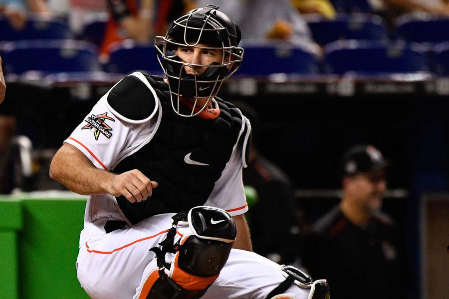 Catcher Jt Realmuto Crouching Down Wallpaper