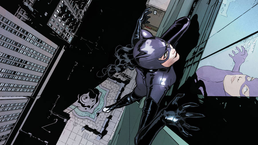 Catwoman Climbing A Building Wallpaper