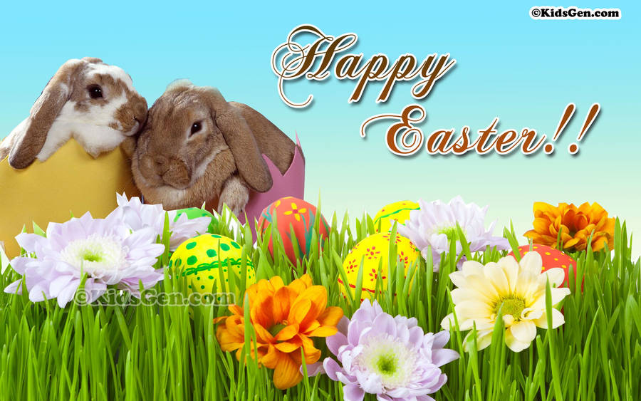 Celebrate Easter With A Colorful Rabbit And Egg Themed Festivity Wallpaper