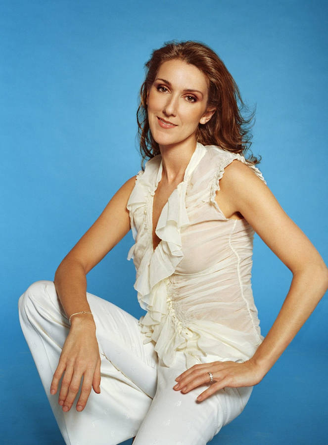 Celine Dion On Blue Background Wallpaper