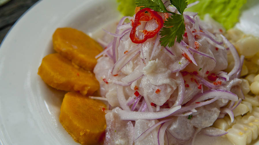 Ceviche Plate With Sweet Potatoes And Corn Wallpaper