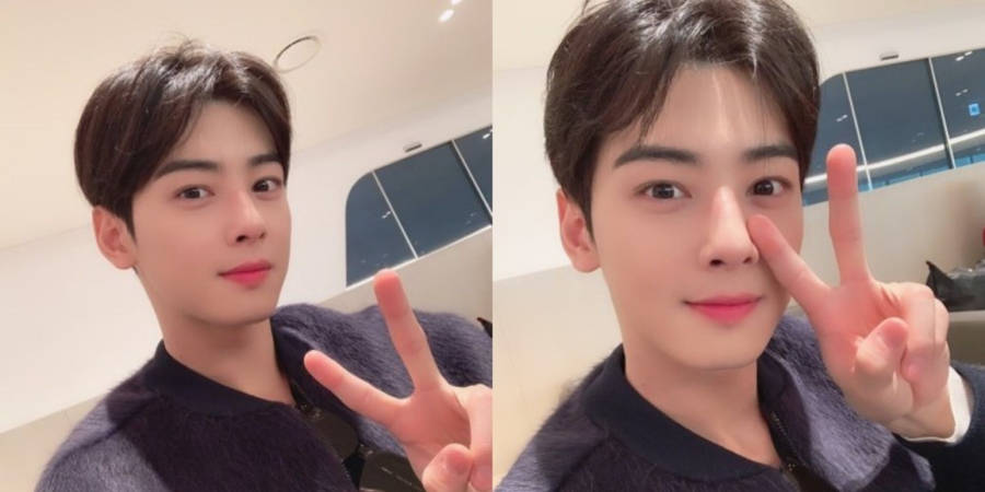 Cha Eun Woo Flashing A Peace Sign In A Captivating Selfie. Wallpaper