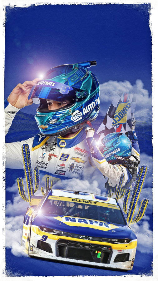 Champion Nascar Driver Chase Elliott Holding A Blue Helmet Wallpaper