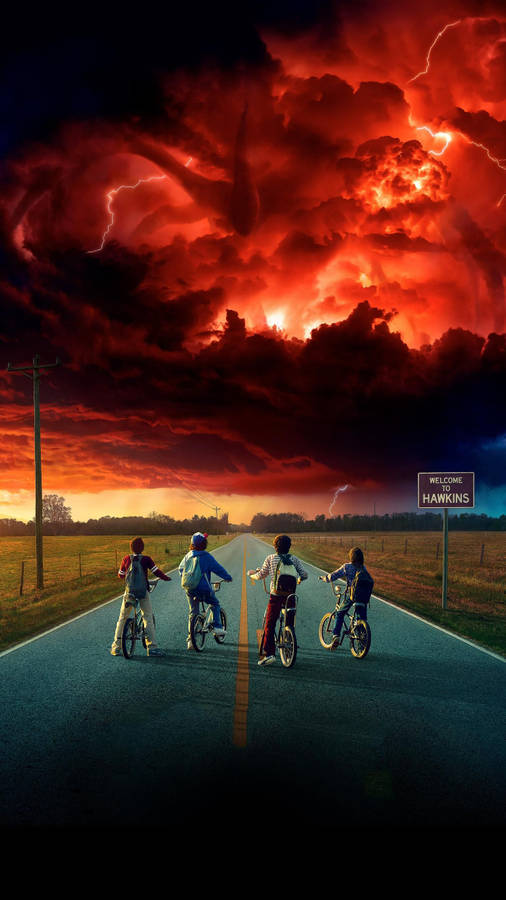 Characters On Bikes Stranger Things Phone Wallpaper