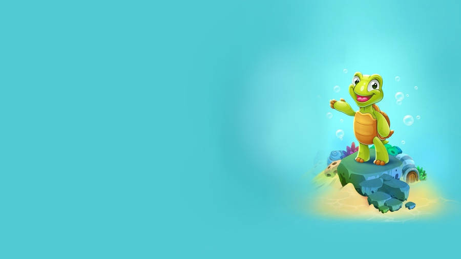 Cheerful Cartoon Turtle Rejoices On Sunny Island Wallpaper