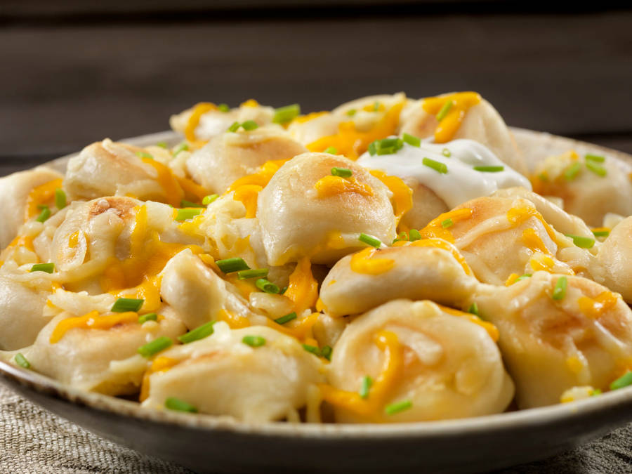 Cheesy Pierogi Dish Wallpaper