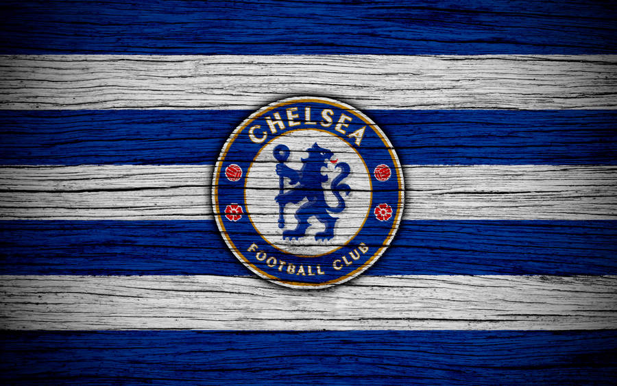 Chelsea Fc Logo On Striped Wood Wallpaper