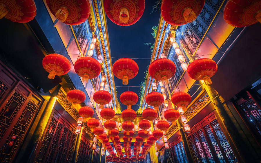 Chengdu Bright Lanterns Pathway Wallpaper