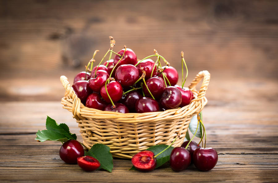 Cherries In Wicker Basket Wallpaper