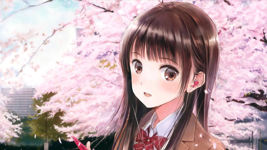 Cherry Blossoms Cute Woman Wallpaper