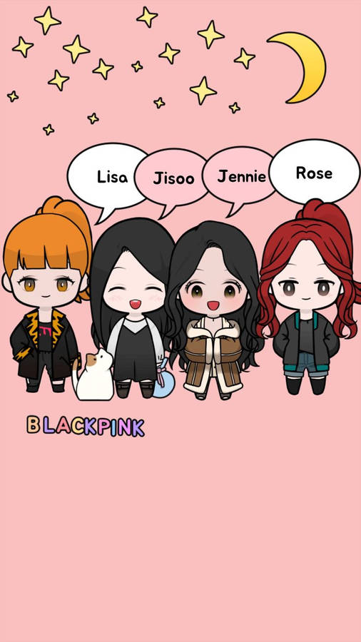 Chibi Blackpink Anime Girls At Night Wallpaper