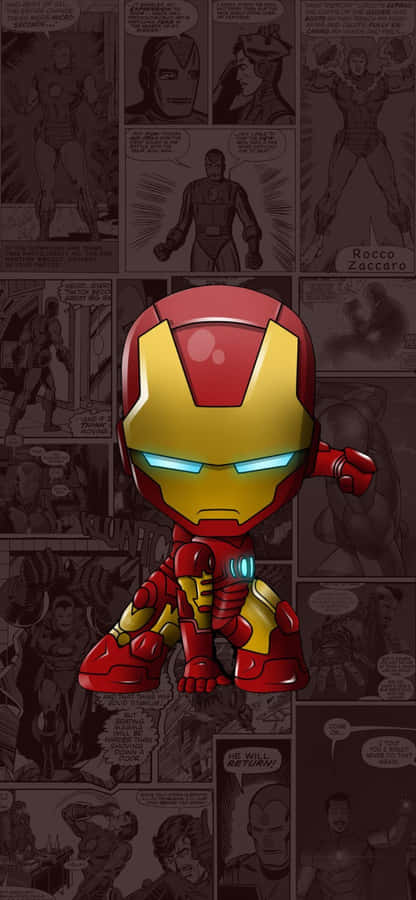 Chibi Iron Man Comic Backdropi Phone Wallpaper Wallpaper