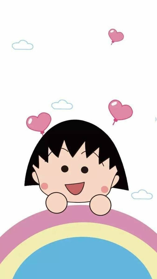 Chibi Maruko Chan With Rainbow Wallpaper