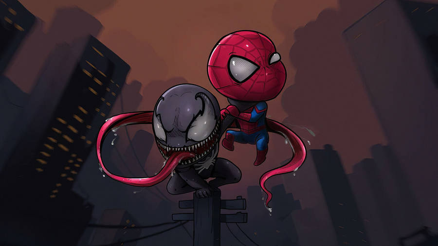 Chibi Venom And Spider-man Wallpaper