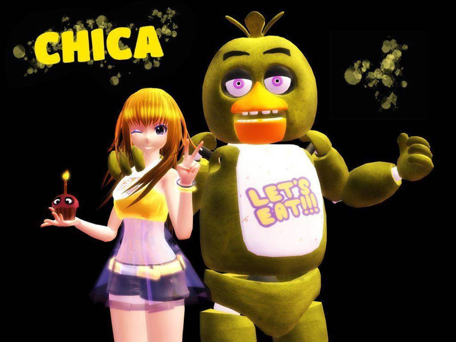 Chica Fnaf With Animated Girl Wallpaper