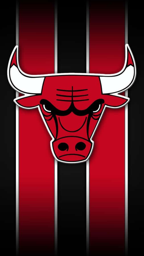 Chicago Bulls Logo On Two Red Stripes Phone Wallpaper