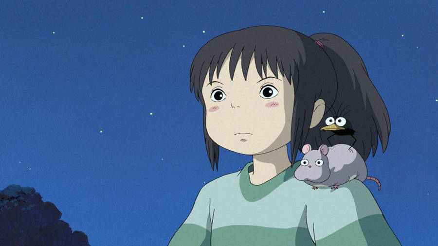 Chihiro With Hamster Spirited Away Desktop Wallpaper