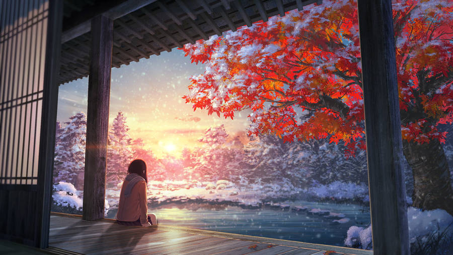 Chill Anime Girl During Winter Wallpaper